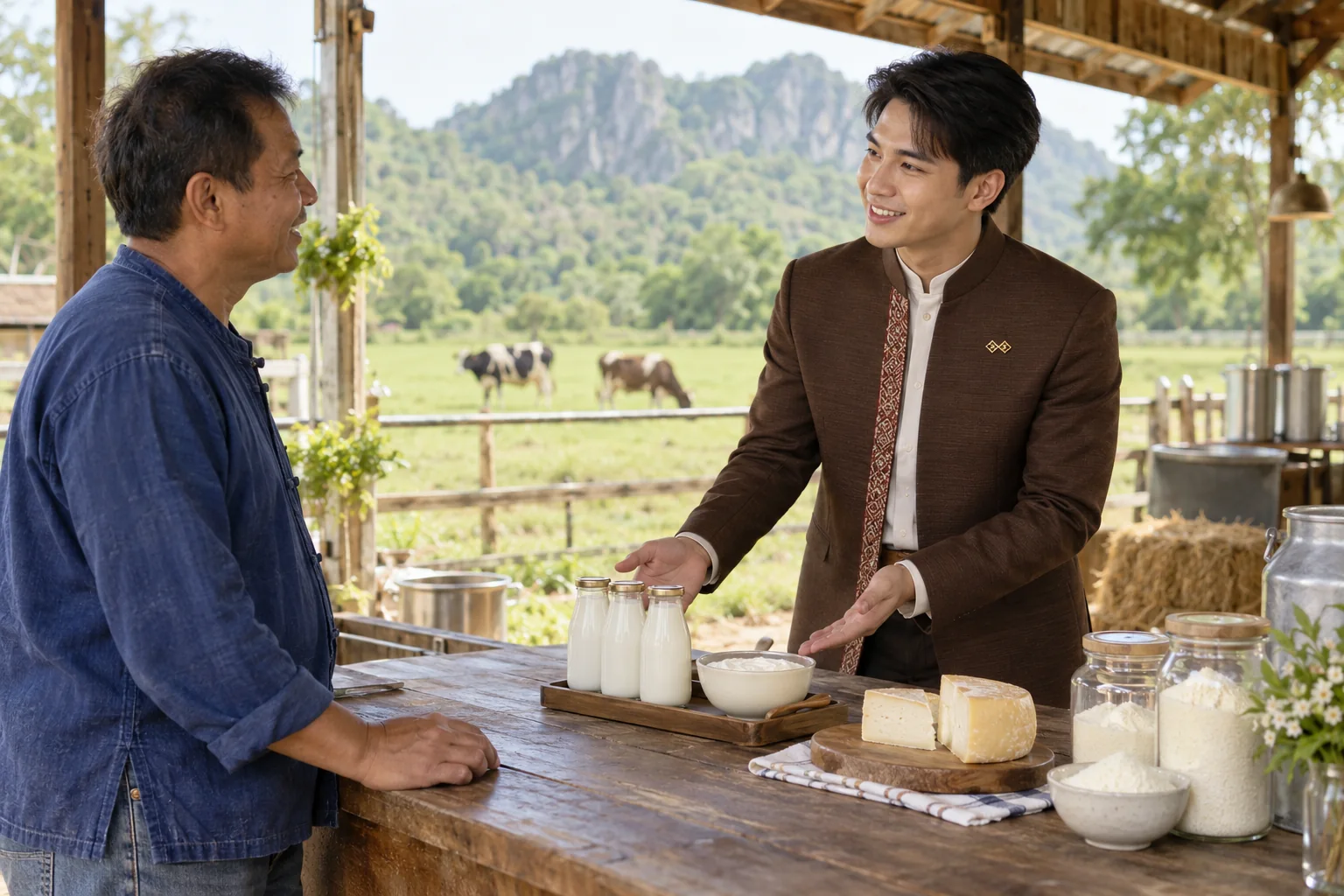 Illustrative scene: SĀN staff introducing Dairy products · food ingredients in Saraburi