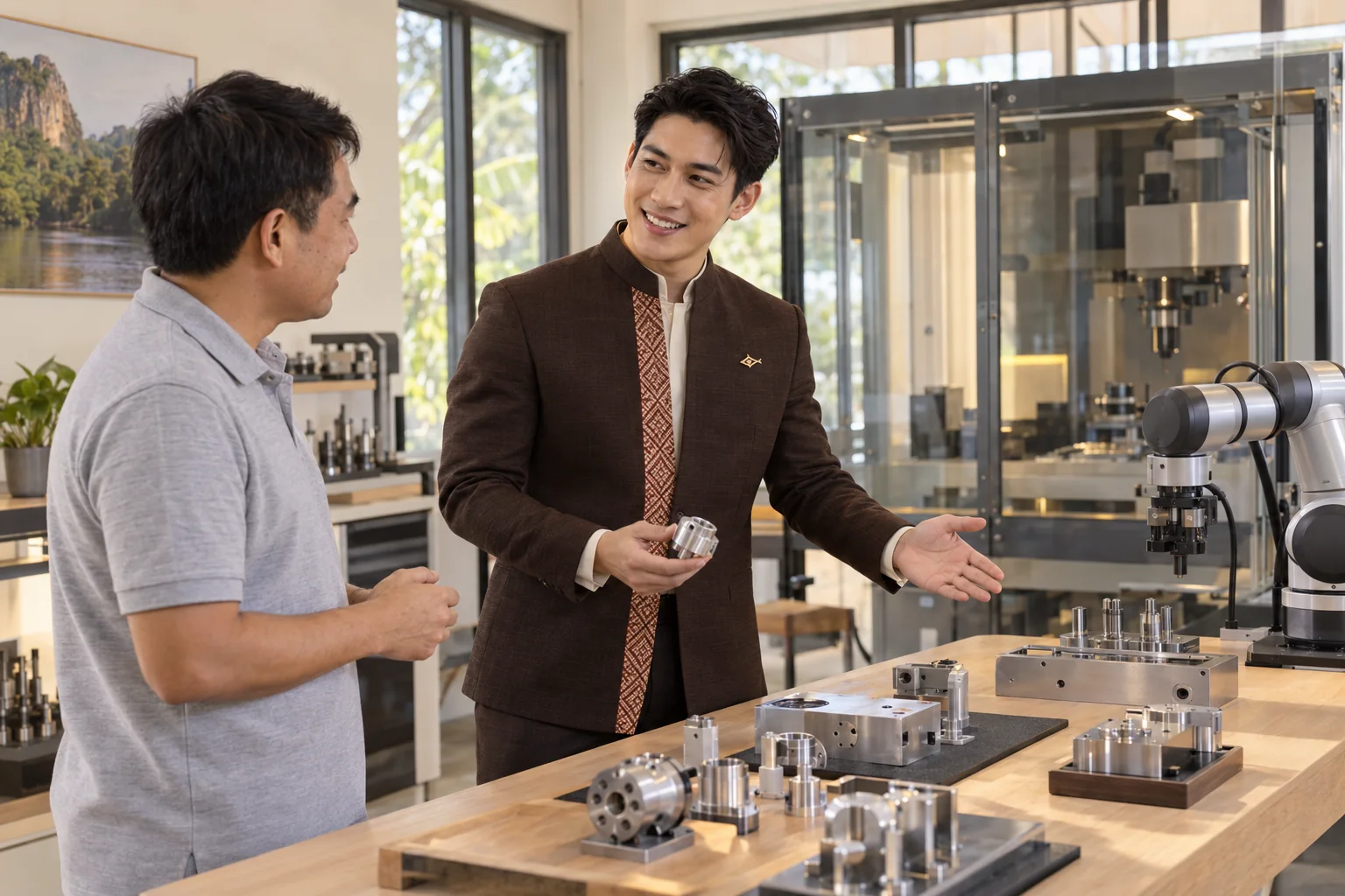 Illustrative scene: SĀN staff introducing Manufacturing · production technology in Prachinburi